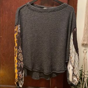 Free People Thermal Shirt with Printed Sleeves